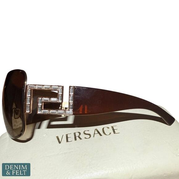 Versace 2072-B 1052/13 Shield Sunglasses Brown Gold Greca Logo Italy 120mm - Picture 7 of 15